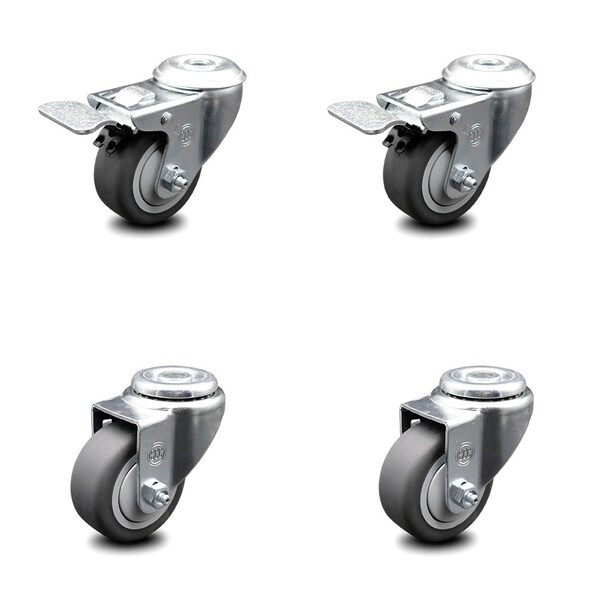 3 Inch Thermoplastic Rubber Swivel Bolt Hole Caster Set with 2 Total Lock Brake